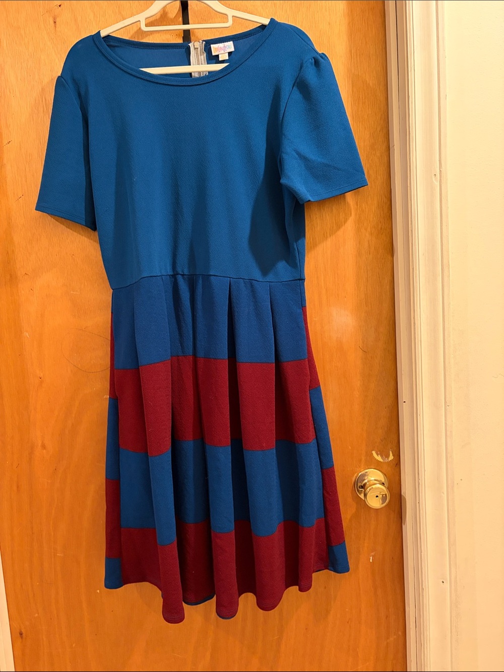 Women’s Blue and Maroon Striped Fit-and-Flare Dress